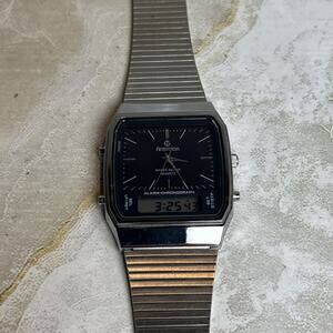 Vintage Armitron Mens Watch Analog Digital Black Dial Silver Band Working